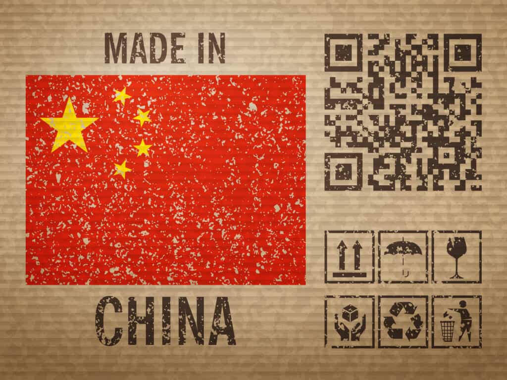 Made in China label on box of food containers to avoid